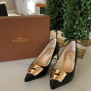 Coach Black Heels with Gold Accents